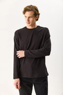 Erkek Ken Bisiklet Yaka Regular Fit Uzun Kollu Tişört - Siyah