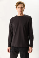 Erkek Ken Bisiklet Yaka Regular Fit Uzun Kollu Tişört - Siyah