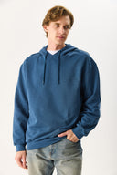 Erkek Lazy Sunday Baskılı Sweatshirt %100 Pamuk - Navy