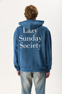 Erkek Lazy Sunday Baskılı Sweatshirt %100 Pamuk - Navy