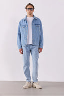 Erkek Mark Sky Blue Oversize Geniş Kesim Jean Ceket %100 Pamuk - Sky Blue