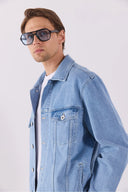 Erkek Mark Sky Blue Oversize Geniş Kesim Jean Ceket %100 Pamuk - Sky Blue