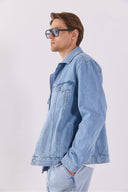 Erkek Mark Sky Blue Oversize Geniş Kesim Jean Ceket %100 Pamuk - Sky Blue