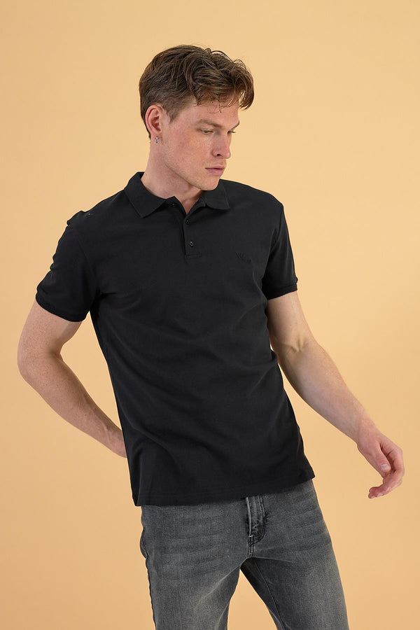 Erkek Martin Siyah Slim Fit Polo Yakalı Pike Tişört