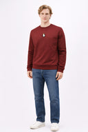 Erkek Mateo Mini Nakışlı Sweatshirt %100 Pamuk - Bordo