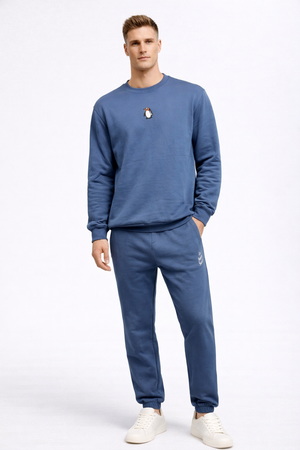Erkek Mateo Mini Nakışlı Sweatshirt %100 Pamuk - Navy