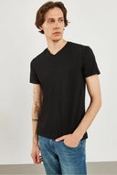 Erkek Nick V Yaka Slim Fit Basic Tişört - Siyah