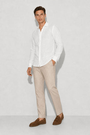 Erkek Nicolas Regular Fit %100 Keten Gömlek - Beyaz