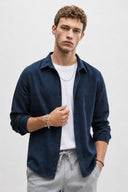 Erkek Nicolas Regular Fit %100 Keten Gömlek - Lacivert