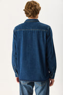 Erkek Nicolas Regular Fit Dark Blue Jean Gömlek %100 Pamuk - Dark Blue