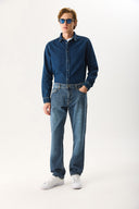 Erkek Nicolas Regular Fit Dark Blue Jean Gömlek %100 Pamuk - Dark Blue