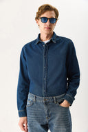 Erkek Nicolas Regular Fit Dark Blue Jean Gömlek %100 Pamuk - Dark Blue