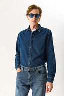 Erkek Nicolas Regular Fit Dark Blue Jean Gömlek %100 Pamuk - Dark Blue