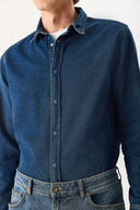 Erkek Nicolas Regular Fit Dark Blue Jean Gömlek %100 Pamuk - Dark Blue