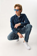 Erkek Nicolas Regular Fit Dark Blue Jean Gömlek %100 Pamuk - Dark Blue