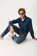 Erkek Nicolas Regular Fit Dark Blue Jean Gömlek %100 Pamuk - Dark Blue