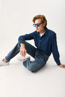 Erkek Nicolas Regular Fit Dark Blue Jean Gömlek %100 Pamuk - Dark Blue