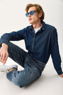 Erkek Nicolas Regular Fit Dark Blue Jean Gömlek %100 Pamuk - Dark Blue