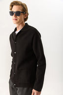 Erkek Önü Düğmeli Triko Hırka - Siyah