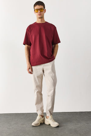 Erkek Oversize Kalın Tişört %100 Pamuk - Bordo