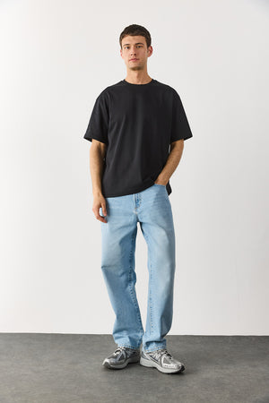 Erkek Oversize Kalın Tişört %100 Pamuk - Siyah