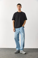 Erkek Oversize Kalın Tişört %100 Pamuk - Siyah