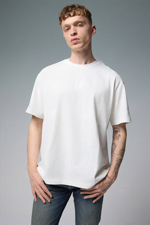 Erkek Oversize Kalın Tişört %100 Pamuk - Fildişi