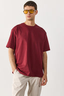 Erkek Oversize Kalın Tişört %100 Pamuk - Bordo