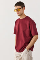 Erkek Oversize Kalın Tişört %100 Pamuk - Bordo