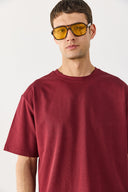 Erkek Oversize Kalın Tişört %100 Pamuk - Bordo