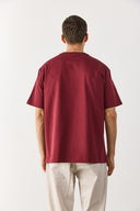Erkek Oversize Kalın Tişört %100 Pamuk - Bordo