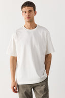 Erkek Oversize Kalın Tişört %100 Pamuk - Fildişi