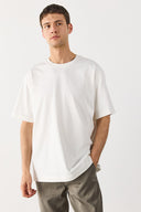 Erkek Oversize Kalın Tişört %100 Pamuk - Fildişi