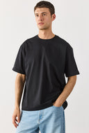 Erkek Oversize Kalın Tişört %100 Pamuk - Siyah