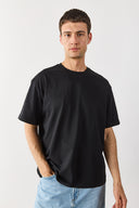 Erkek Oversize Kalın Tişört %100 Pamuk - Siyah