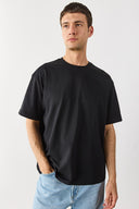 Erkek Oversize Kalın Tişört %100 Pamuk - Siyah