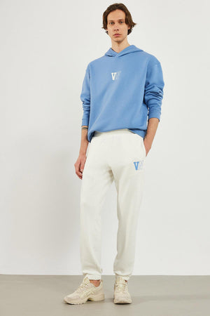 Erkek Paçası Lastikli Logo Baskılı Eşofman Altı - Fildişi