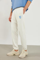 Erkek Paçası Lastikli Logo Baskılı Eşofman Altı - Fildişi