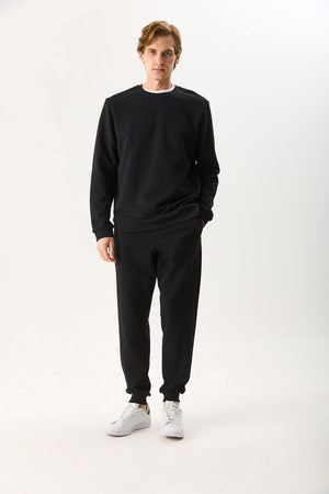 Erkek Paçası Lastikli Slim Fit Eşofman Altı %100 Pamuk - Siyah