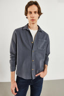 Erkek Regular Fit Cepli Gabardin Gömlek %100 Pamuk - Antrasit