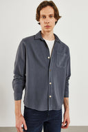 Erkek Regular Fit Cepli Gabardin Gömlek %100 Pamuk - Antrasit