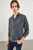 Erkek Regular Fit Cepli Gabardin Gömlek %100 Pamuk - Antrasit