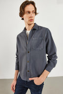 Erkek Regular Fit Cepli Gabardin Gömlek %100 Pamuk - Antrasit