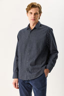 Erkek Regular Fit Çizgili Gömlek - Indigo
