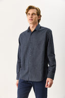 Erkek Regular Fit Çizgili Gömlek - Indigo