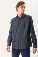 Erkek Regular Fit Çizgili Gömlek - Indigo