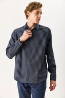 Erkek Regular Fit Çizgili Gömlek - Indigo