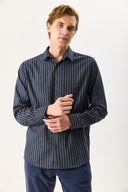 Erkek Regular Fit Çizgili Gömlek - Indigo