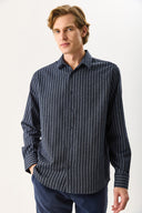 Erkek Regular Fit Çizgili Gömlek - Indigo