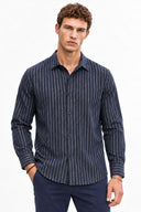 Erkek Regular Fit Çizgili Gömlek-Indigo